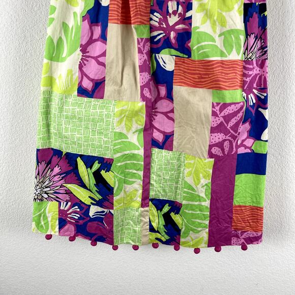 Lilly Pulitzer Brighton Patchwork Print Halter Dress Womens 2 Green Pink Pom - Picture 11 of 13